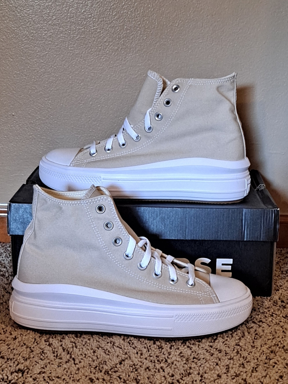 Converse All Star High-Top Platform Canvas Beach Stone Sneakers Size 10.5